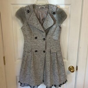 Boucle Style by Camever Gray Sleeveless Dress with Faux Fur Accents